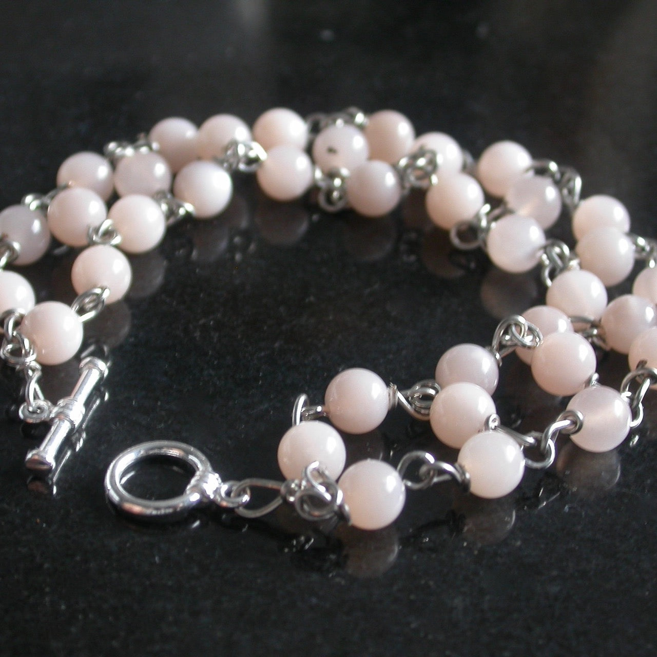Pink Moonstone Bracelet Triple Strand