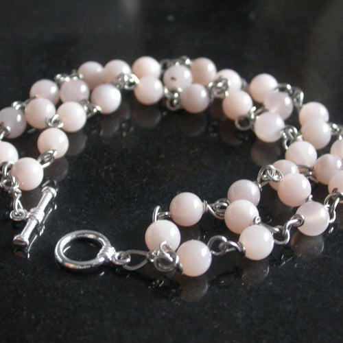 Pink Moonstone Bracelet Triple Strand - Song of Stones
