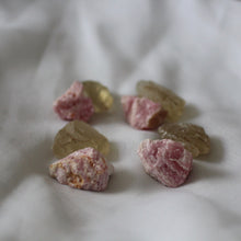 Load image into Gallery viewer, Rhodochrosite and Bytownite raw crystal duet - Song of Stones